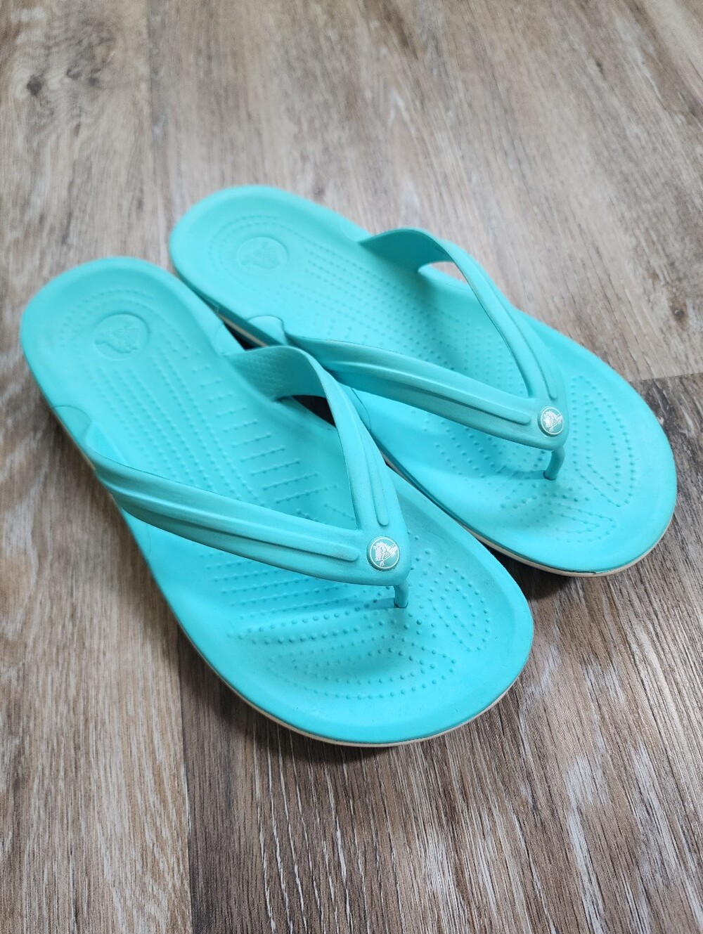 Crocs Crocband Flip Flop Sandal Blue w/ White Slip On Lightweight Size 9